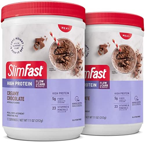 SlimFast High Protein Meal Replacement Shake Powder, 12 Servings (Pack of 2), Advanced Nutrition Smoothie Mix, Digestive Support, Gluten Free, Creamy Chocolate, 20g of Protein (Packaging May Vary)