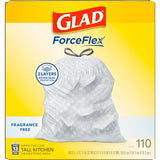 Glad ForceFlex Drawstring Trash Bags, 13 Gal, Fragrance Free, 110 Ct, Pack May Vary