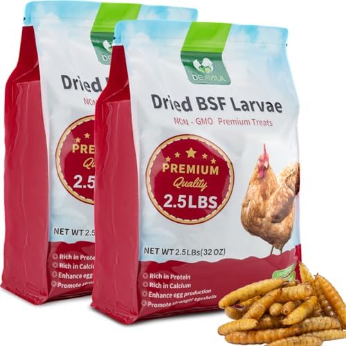 DE AVILA Dried Black Soldier Fly Larvae for Chickens Bulk, Non GMO 86X High Calcium Grubs Than Meal Worms for Laying Hens,100% Natural BSF Larvae for Chicken Wild Bird Treats 2.5LB*2 (5LB)