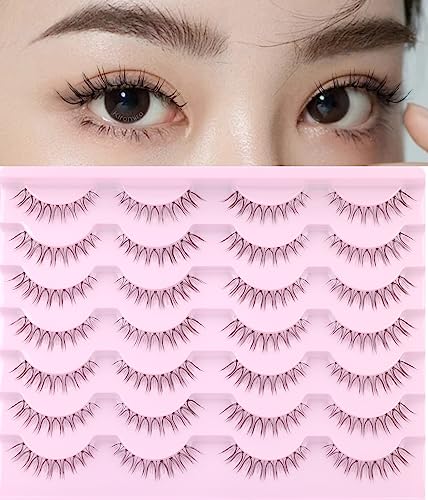 Kiromiro Lashes Natural Look Short False Eyelashes Wispy 100% Handmade Clear Band Lashes Cat Eye Natural False Lashes Korean Faux Mink Lashes Extensions Strip Eyelashes Pack 14 Pairs