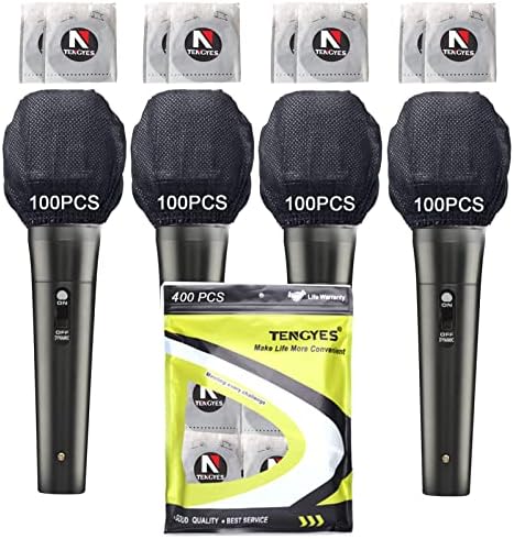 400 PCS (200 Pack) Microphone Hygiene Covers Disposable Non-Woven Handheld Mic Mike Cover Windscreen Protective Cap for KTV Karaoke Recording Room Stage Performance, Black