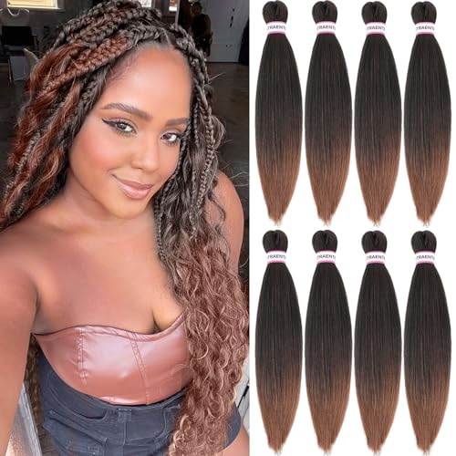 Braiding Hair Pre Stretched 20 Inch 8 Packs Brown Ombre Braiding Hair For Women Knotless Box Braids Hair Extension Yaki Texture Hot Water Setting Variety Styles Braiding Hair（20" T1B/30#)