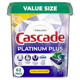 Cascade Platinum Plus Dishwasher Pods, Dish Detergent ActionPacs, Clean Lemon, 62 Count