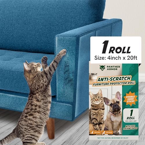 Panther Armor Pet Tape for Furniture, Stop Cats from Scratching, Sticky Tapes, 4 in Wide,10 ft Long, Double-Sided Sticky Deterrent, Effective for Couch Corners and Small Areas