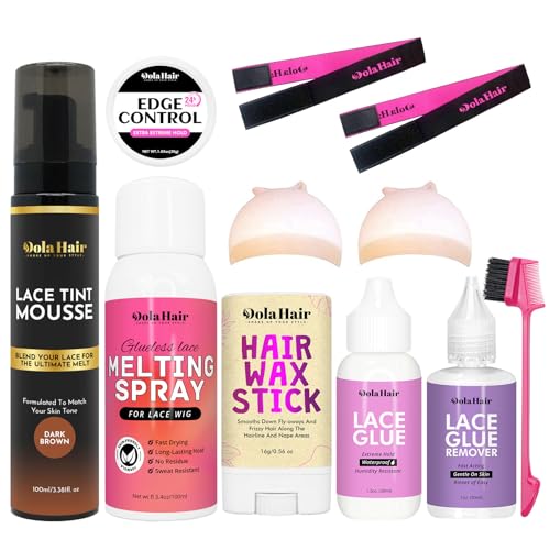 Dolahair Lace Glue Kit Lace Tint Mousse Wig Glue Kit Complete Set lace Front kit Wig Installation kit Wig Melting kit Melting Spray for Lace Melt Wig Essentials (Dark Brown)