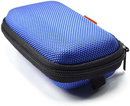 GLCON Earbud Carrying Case - Rectangle Shape Small Hard EVA Case, Mesh Inner Pocket, Durable Exterior - Lightweight Portable Universal Zipper Storage Bag for Wired Bluetooth Headset, Charger - Blue