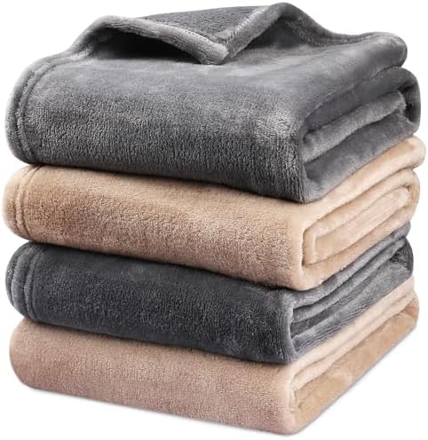 Onarway Dog Blanket Washable for Puppy: 4 Packs Dog Blankets 40”x28” - Fluffy Soft Small Throw for Cat Puppy Kitten Dogs - Fleece Pet Blankets for Bed Sofa Car and Indoor - Grey and Khaki