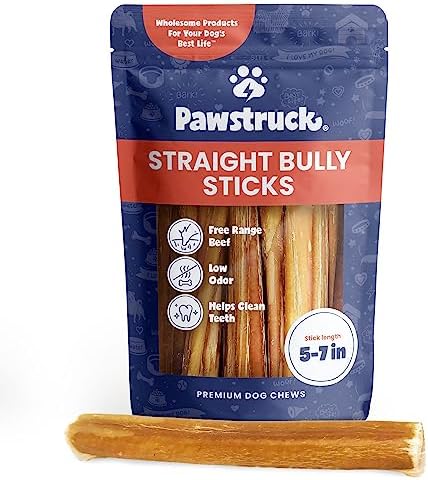 Pawstruck Natural 5-8" Bully Sticks for Dogs - Best Long-Lasting, Rawhide-Free, Low Odor Dental Chew Treat - Healthy Single Ingredient, 100% Real Beef - 8 oz Bag - Packaging May Vary