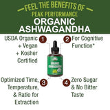 Ashwagandha Liquid Drops. USDA Organic Vegan Supplement. Extra Strength Ashwagandha Root Extract For Women, Men, Kids. With Adaptogens. Zero Sugar, Organic, Gluten Free Tincture Supplements.