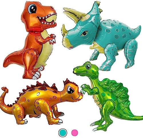 Giant 3D Dinosaur Balloon for Birthday Party Decorations, Cute Self Standing Dino Balloons, Aluminium Foil Balloons for Kids Adults Birthday Party Supplies Decor (4pack Dino Boy)