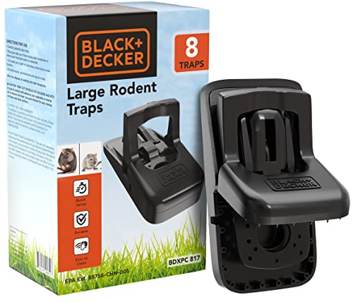 BLACK+DECKER Rat Trap Outdoor & Rat Traps Indoor – Mouse Traps Indoor for Home Instantly Kill Squirrel & Chipmunk Trap- Rodent Snap Trap, Touch Free & Reusable Pest Control, 8 Pack