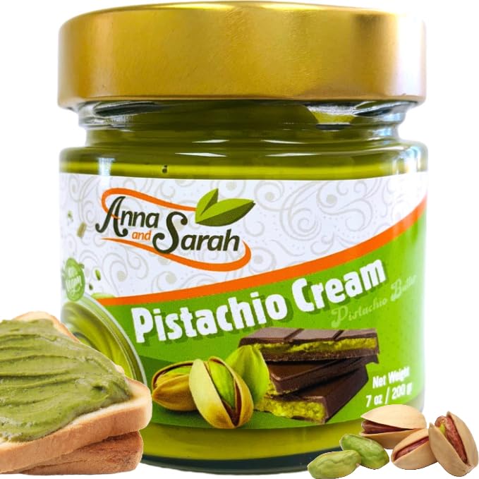 Pistachio Butter Spreadable Cream, 7 oz (200 gr) in Glass Jar, Rich & Nutty Pistachio Cream Spread for Knafeh and Dubai Chocolate, Pistachio Chocolate Bars, Pistachio Paste, Halal, Gluten Free, Vegan