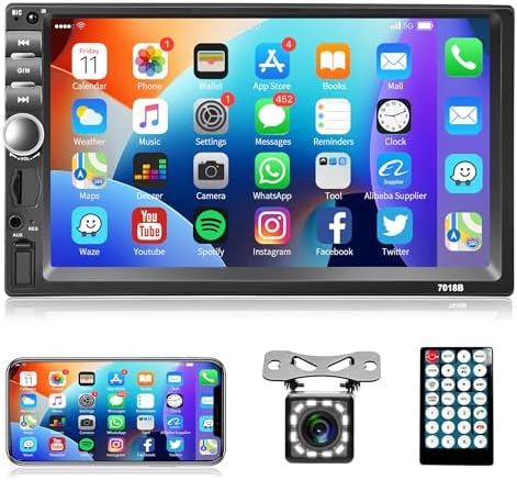 Rimoody 7 Inch Car Stereo Double Din Radio Touch Screen Bluetooth Handsfree Mirror Link USB SD FM Multimedia Radio with Backup Camera Wireless Remote Control Car Audio Receivers