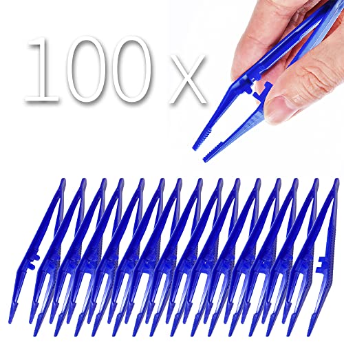 First Aid Tweezers, Plastic Tweezers, Disposable Forceps for Medical, Crafts, Dressing, Gauze, Lab, School, Elementary Science (100)