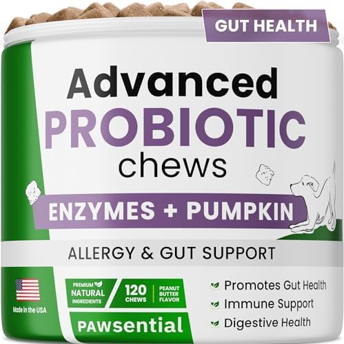 Advanced Dog Probiotics & Digestive Enzymes |Gut Health| Chews for Digestion, Allergy Yeast, Itchy Skin- Prebiotics Fiber Supplement - Diarrhea Gas Upset Stomach Relief Treats - 120 Chews