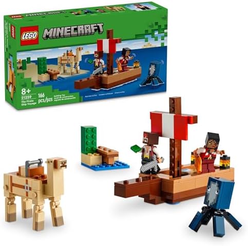 LEGO Minecraft The Pirate Ship Voyage, Boat Toy Playset for Kids with Squid, Camel and Pirate Figures, Pirate Toy Building Set for Action Role-Play, Minecraft Gift for 8 Year Old Boys and Girls, 21259