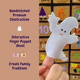 Happy Halloween Advent Countdown Calendar Decoration for Kids and Family by My Growing Season | Wall Hanging Fabric Decor with Detachable Friendly Ghost Finger Puppet