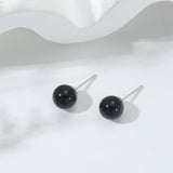 Black Onyx Earrings for Women 8mm Sterling Silver Hypoallergenic Obsidian Stud Earrings Handmade Gemstone Earrings Obsidian Jewelry Christmas Gifts for Women Girls