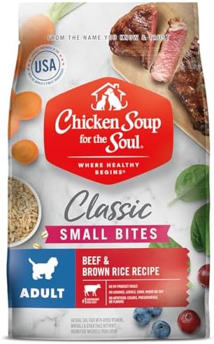 Chicken Soup for The Soul Classic Dry Small Bites Adult Dog Food, Beef & Brown Rice Recipe, 13.5 Pound Bag | Soy Free, Corn Free, Wheat Free, Small Breed Dog Food Made with Real Ingredients
