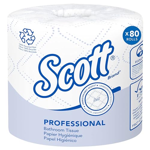 Scott® Professional 100% Recycled Fiber Standard Roll Bulk Toilet Paper (13217), 2-Ply, Elevated Design, White, Individually wrapped rolls (473 Sheets/Roll, 80 Rolls/Case, 37,840 Sheets/Case)