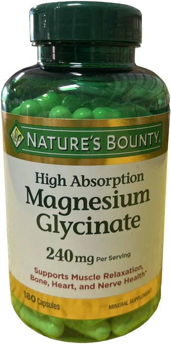 Nature Bount Magnesium Glycinate High Absorption 240 mg, 180 Capsules