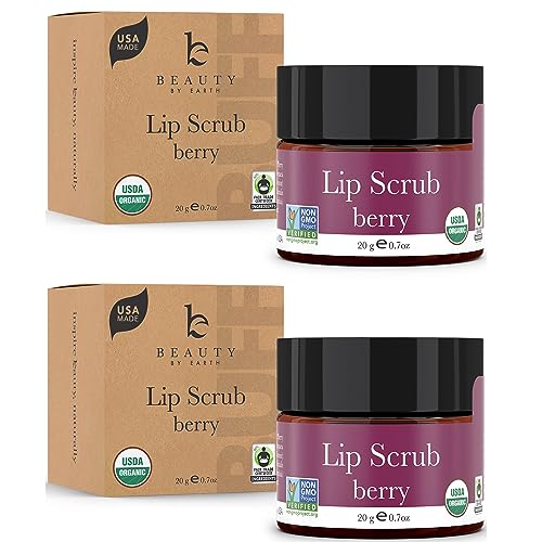 USDA Organic Lip Scrub Berry - USA Made All Natural Lips Exfoliator, Valentines Day Gifts, Moisturizing Scrub for Dry Lips, Lip Sugar Scrubber Exfoliator for Smooth Lips, Small Beauty Gifts