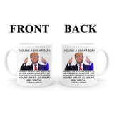 PEJAFAN Donald Trump Son Coffee Mugs - You're A Great Son Trump Mug, Great Son Trump Coffee Mug Birthday Gag Gifts for Son, Funny Trump Speech Mug Son Present 11 Ounces White Ceramic Cup (Son)