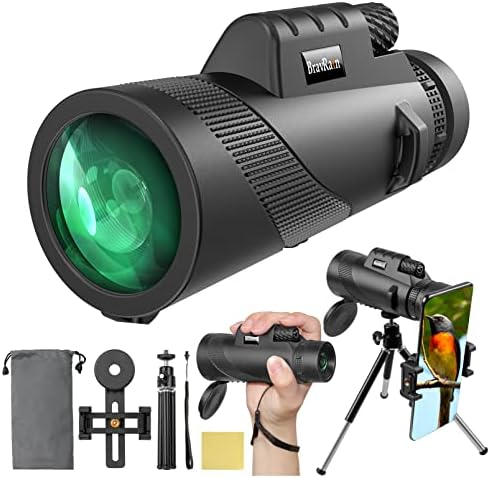 80x100 Monocular Telescope for Smartphone - High Powered Monocular for Adults with Smartphone Adapter & Tripod, Clear Low Light Vision Portable Telescope for Hiking Camping Hunting Wildlife Watching