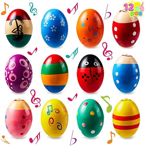 JOYIN 12 Packs 1.9''*2.7" Wooden Egg Shakers Maracas Percussion Musical for Party Favors, Classroom Prize Supplies, Musical Instrument, Basket Stuffers Fillers, Easter Hunt