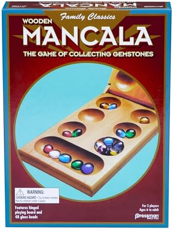 Pressman Mancala - Real Wood Folding Set, with Multicolor Stones by Pressman, 2 players
