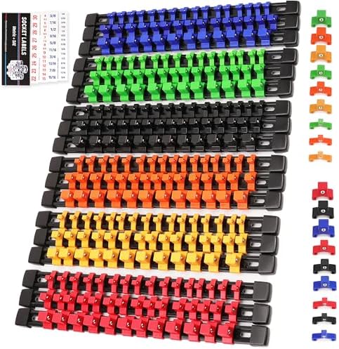 SWANLAKE Socket Organizer Set 18-Piece, 1/4-Inch x 96 Clips, 3/8-Inch x 90 Clips, 1/2-Inch x 72 Clips, Socket Organizer for Tool Box Drawer, Drive Socket Trays, Socket Holder Clip Rail