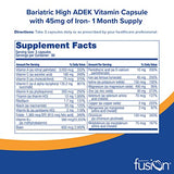 Bariatric Fusion High ADEK Multivitamin with Iron | Bariatric Multivitamin for Duodenal Switch | Easy to Swallow ADEK Vitamins Bariatric | 90 Capsules | One Month Supply