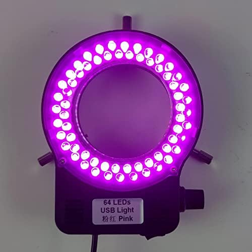 USB Color 64 LED Ring Light Source Illuminator Lamp Adjustable Monocular Trinocular Stereo Video Microscope Lens Camera (Pink)