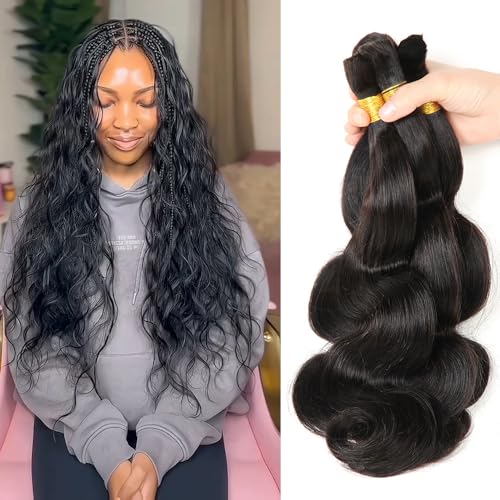 Boho Knotless Braids Human Hair Micro Braids Extension Hair Body Wave Human Bulk Hair 16"18"20" 1pack (3bundles(300g) Natural Black Color