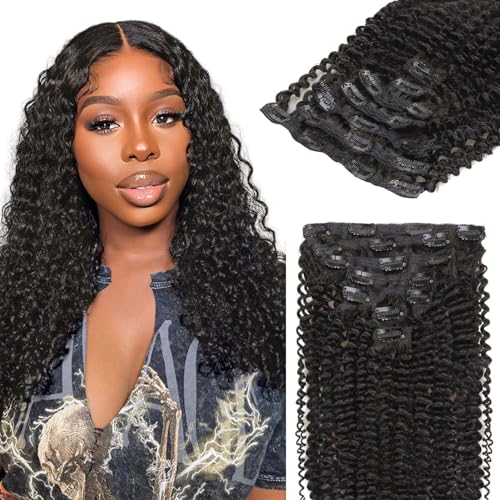 Lashey Clip in Hair Extensions Human Hair Real Human Hair 120g 7pcs Kinky Curly Clip in Hair Extensions Natural Black Hair Extensions 22 Inch Curly Long Hair Extensions Soft for Black Women