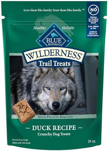 Blue Buffalo Wilderness Trail Treats High Protein Grain Free Dog Biscuits Crunchy Dog Treats, Duck Recipe, 24-oz Bag