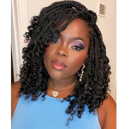 Boho Box Braids Crochet Hair for Women 10 Inch 7 Packs Goddess Box Braids with Curly Ends 3X Short Bob Crochet Braids for Kids Synthetic Bohemian Braiding Hair Extensions (1B)