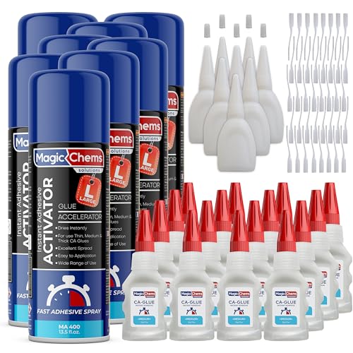 CA Glue with Activator (16 x 1.7 oz + 8 x 13.5 fl oz), Cyanoacrylate Glue and Activator, Super Glue with Activator, CA Glue and Accelerator (8 Pack)