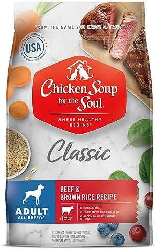 Chicken Soup For The Soul Classic Dry Adult Dog Food, Beef & Brown Rice Recipe, 4.5 Pound Bag | Soy Free, Corn Free, Wheat Free, Dry Dog Food Made with Real Ingredients