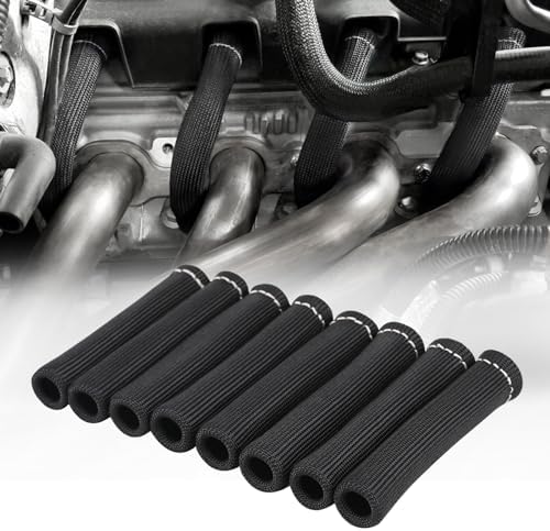 Spark Plug Wire Heat Shield Sleeve 2500° Spark Plug Boot Protector Wire Boots Wrap for SBC BBC 350 454 8PCS Spark Wire Plug Covers