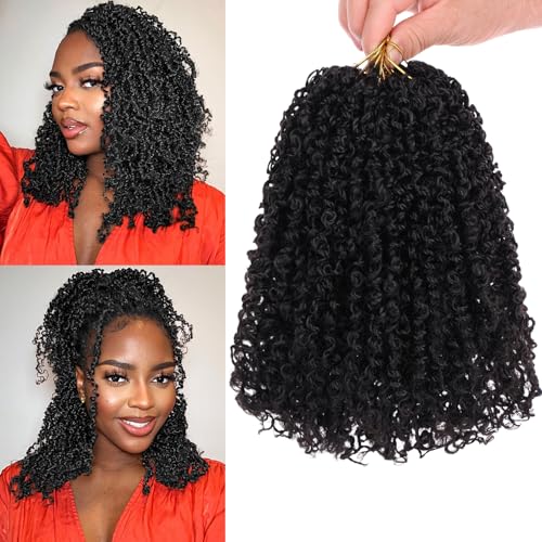 COOKOO 8 Packs 30 Stands/Pack Pre-looped Yanky Twist Crochet Hair 10 Inch Pre Twisted Mini Spring Twists Crochet Hair for Women Micro Curly Crochet Twist Synthetic Hair Extensions 1B#