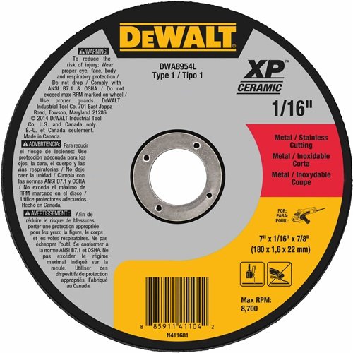 DEWALT DWA8951F 4-1/2" x 0.045" x 7/8" Ceramic Metal Cutting Wheels, Type 1-25/BX