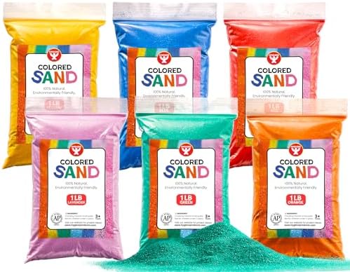 Hygloss Products Colored Play Sand – Assorted Craft Sand for Christmas Sand Art, 6 Vibrant Colors,1 lb Bags – Perfect for Holiday Gifts, DIY Decorations, and Creative Christmas Crafts - 6 lb Total