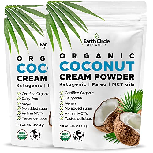 Earth Circle Organics Coconut Cream | Milk Powder, Coffee Creamer - High in MCT Oil, No Added Sugar, Gluten and Dairy Free, Healthy & Tastes Delicious - 1 Pound (2 Pack)