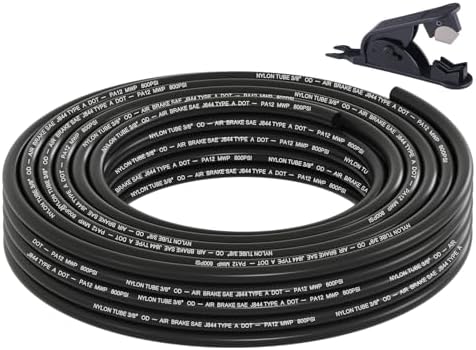 35FT 3/8 DOT Air Line SAE J844 PA12 Nylon Air Hose with Cutter 3/8” OD Pneumatic Tubing DOT Approved 3/8 Air Brake Hose for Air Suspension Kit Truck Trailer Brake System & Fluid Transfer 11m