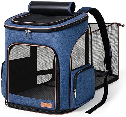 Lekereise Large Cat Backpack Carrier Fit Up to 20 25 Lbs, Expandable Pet Carrier Backpack Foldable Dog Backpack Carrier, Blue
