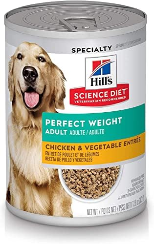 Hill's Science Diet Perfect Weight, Adult 1-6, Weight Management Support, Wet Dog Food, Chicken & Vegetables Loaf, 12.8 oz Can, Case of 12