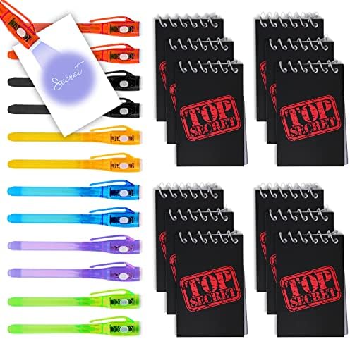 12 Invisible Ink Pen with UV Light and 12 Top Secret Notebook Set.Party Favors for Kids 8-12,Escape Room Party Favors,Birthday Christmas Gift for kids,Goodie Bag Stuffers for Kids 8-12,Spy Party favor