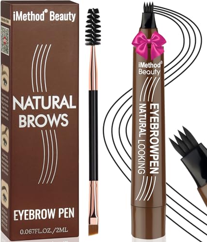 iMethod Eyebrow Pen - Eyebrow Pencil Magical Upgraded Eye Brow Pencils for Women with 4 Fork Tip & Spoolie Brush for Hair-Like Defined Natural Brows, Last All-Day, Microblading Eyebrow Pen, Black