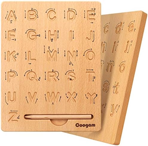 Coogam Wooden Letters Practicing Board, Double-Sided Alphabet Tracing Tool Learning to Write ABC Educational Toy Game Fine Motor Montessori Gift for Preschool 3 4 5 Years Old Kids